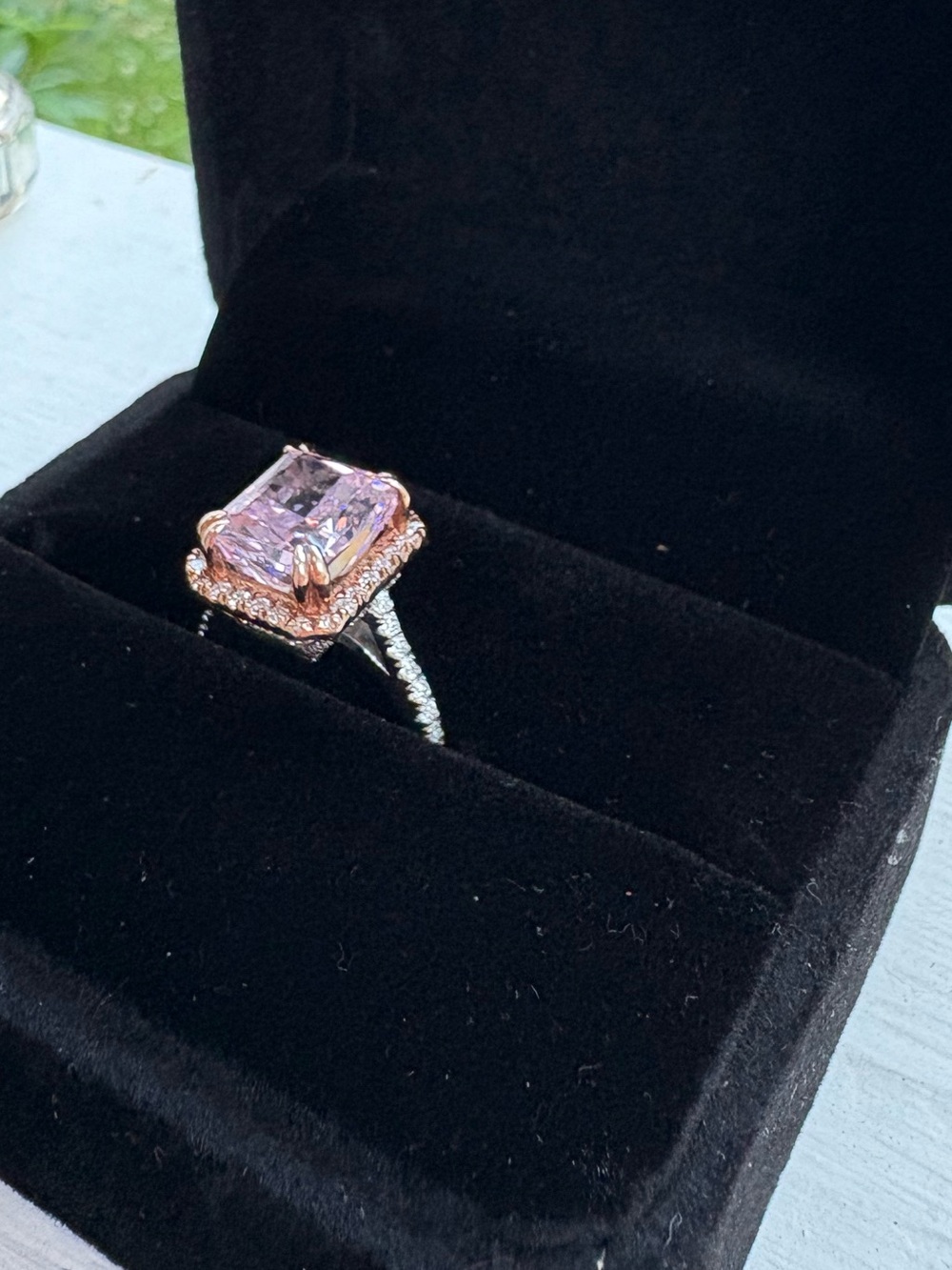 925 Silver Radiant Pink Cushion Halo Ring — Women's Jewelry - Picture 7 of 9